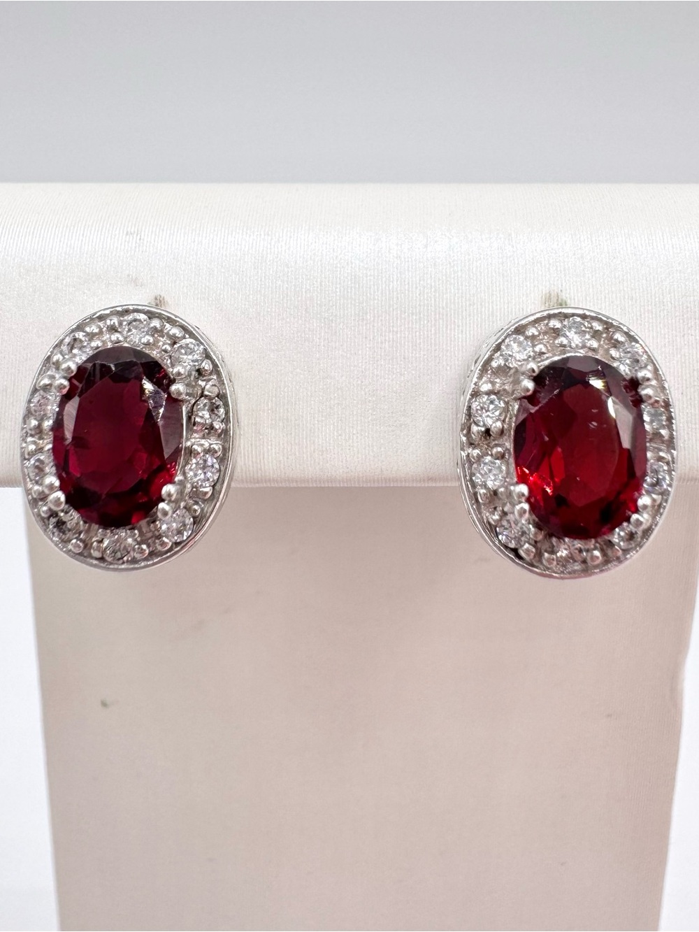 Garnet CZ Halo Stud Earrings Costume Jewelry January Birthstone Classic Preppy